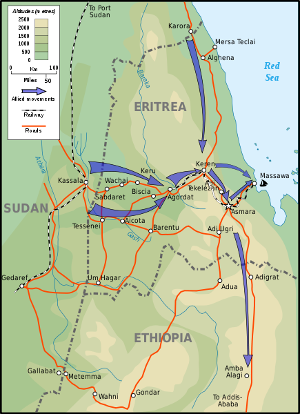 Keren and the Eritrea campaign in Italian East Africa, 1941 [Stephen Kirrage, GNU Free Documentation License, wikimedia commons]