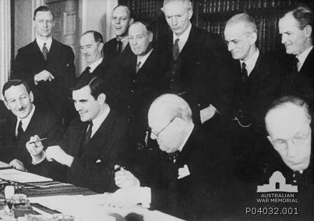 Winston Churchill and US Ambassador, John G. Winant sign the Lend-Lease Agreement, London, 11 March 1941 [Public domain, Australian War Memorial]