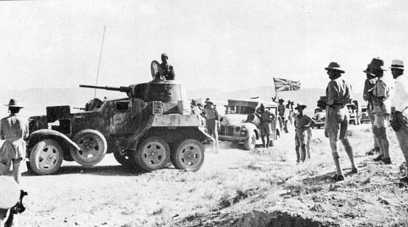 Soviet armoured car leads British supply column, Iran 1941 [Public domain, wiki]