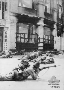 Japanese troops in a street in Kuala Lumpur, 11 January 1942 [Public domain, Australian War Memorial]
