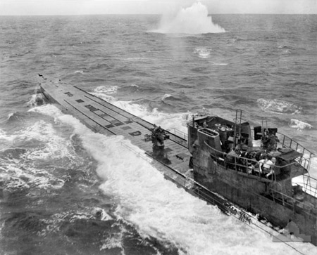 Type IX U-boat (U-848) under attack in the South Atlantic [Public domain, wiki]