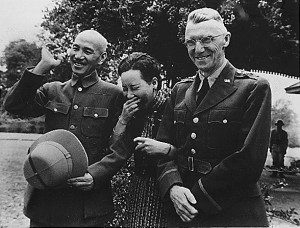 Generalissimo & Madame Chiang Kai-shek with Lieutenant General Joseph W. Stilwell ('Vinegar Joe'), Burma, 1942 [Public domain]