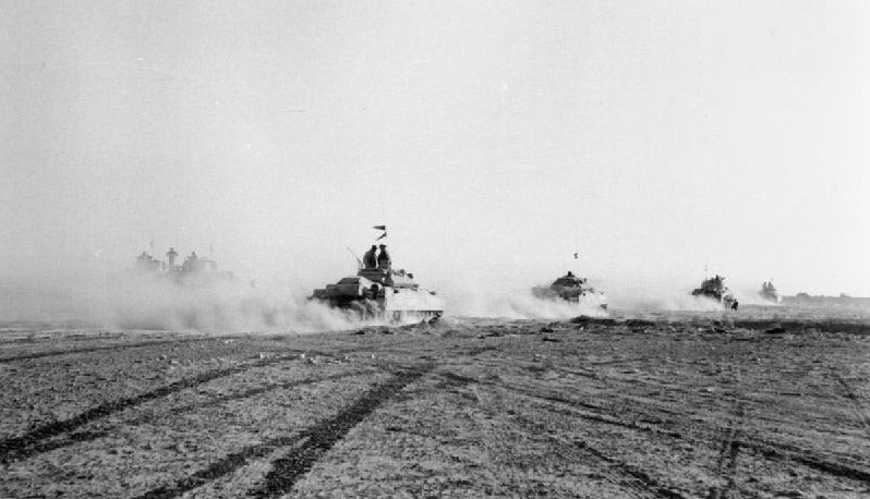 British tanks advance during the Battle of El Alamein, Egypt, October 1942 [Public domain, wiki]