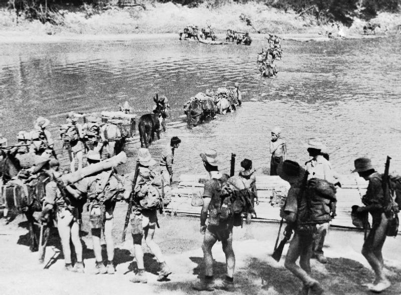 A Chindit column crosses a river in Burma, 1943 [Public domain, Imperial War Museum/wiki]