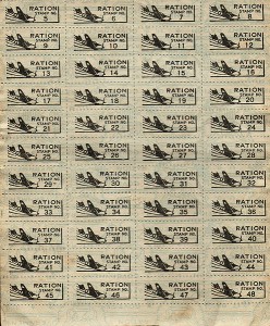 Stamps from US Government ration book, 1943 [Public domain, author: Bill Faulk]