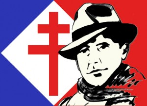 Jean Moulin/Cross of Lorraine background [Attr: I, Gmandicourt, GNU Free Documentation License, Creative Commons]