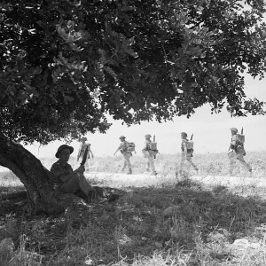 Canadian troops of the Carleton & York Regiment, 3rd Infantry Brigade, move inland from the beaches, Sicily, July 1943 [Public domain]