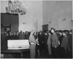 The Sword of Stalingrad is presented by Churchill (on behalf of King George VI) to Joseph Stalin, who received it on behalf of the citizens of Stalingrad; Tehran Conference, November 1943 [Public domain]
