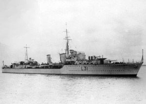 Royal Navy destroyer HMS Mohawk, sunk in the battle [Public domain, wiki]