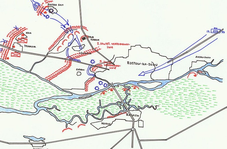 German advance on Rostov (shown in blue), July 1942 [Public domain, author: Graf zu Pappenheim]