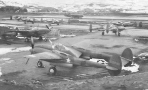 Squadron of Lockheed P-38 Lightning fighters, based at Adak in the Aleutians, 1942 [Public domain, wiki]