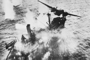 Allied bomber attacks Japanese transport during the Battle of the Bismarck Sea [Public domain, wiki]