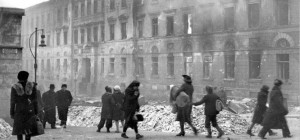 Street scene in Helsinki after the bombing, 1944 [Public domain]